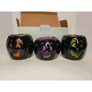 NIB PartyLite  Set of 3 Pumpkinhead Tealight Candle Trio Halloween P8973
